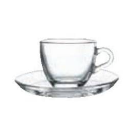 Taza cafe con plato 90 cc. vidrio. Set x 6 piezas. Pasabahce