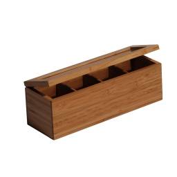 Caja para Te 4 divisiones Bamboo con tapa.