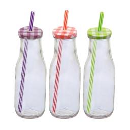 Botella leche vidrio 460 ml. con tapa.
