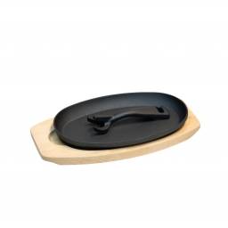 Plancha grill oval de Hierro fundido c/base de madera