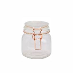 Frasco de vidrio 800 ml 12x11x14 cm Tapa Broche de cobre