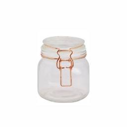 Frasco de vidrio 800 ml 12x11x14 cm Tapa Broche de cobre