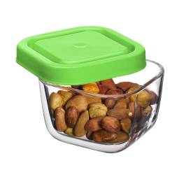 Tupper Recipiente Set x 4 Cuadrado Vidrio 275 cc Tapa verde Snow Pasabahce