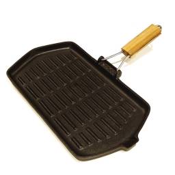 Plancha Grill de hierro con mango de madera extrable