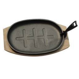 Plancha Grill Oval 28x19 cm Hierro con base de madera