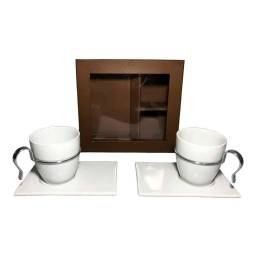 Juego De Tazas De Caf Set x2 Cermica Blanco 170ml