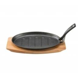 Plancha de hierro Grill Oval 27,5 x17,5 cm con base de madera