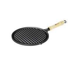 Plancha grill redonda hierro cno mango de madera 25x1cm