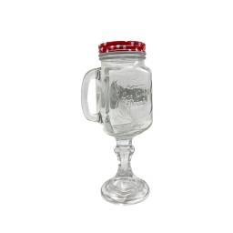 Jarro vidrio mason 450 ml con pie y sorbito tapa a lunares