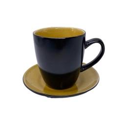 Taza mug con plato 266ml negro y mostaza