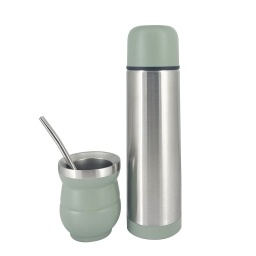 Set de Mate con Bombilla y Termo de 500 ml Acero Inox Oliva