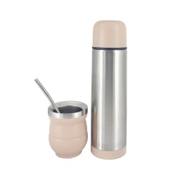 Set de Mate con Bombilla y Termo de 500 ml Acero Inox Rosa