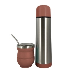 Set de Mate con Bombilla y Termo de 500 ml Acero Inox Coral