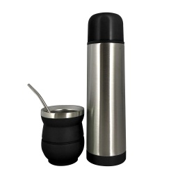 Set de Mate con Bombilla y Termo de 500 ml Acero Inox Negro