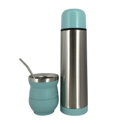 Set de Mate con Bombilla y Termo de 500 ml Acero Inox Verde Agua