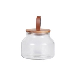 Recipiente de Vidrio 1.6 Lt con tapa de Madera y Cuero