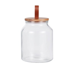 Recipiente de Vidrio 3 Lt con tapa de Madera y Cuero