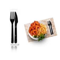 Sache Tenedor y Cuchilo Descartable Negro