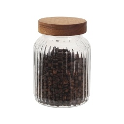 Frasco Recipiente vidrio labrado c/tapa madera 1000ml