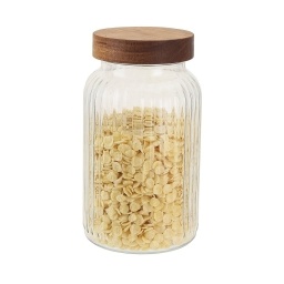 Frasco Recipiente vidrio labrado c/tapa madera 1200ml