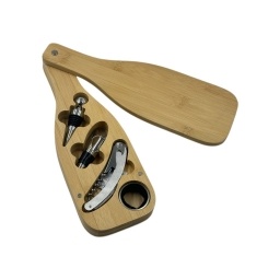Set de accesorios para vino 4 pzs en caja de bamb