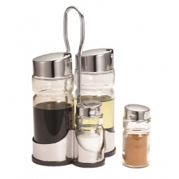 Aceitera y Vinagrera  con Salero y Pimentero de vidrio