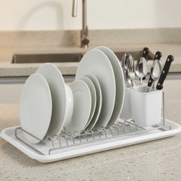 Escurridor de acero cromado con bandeja 44 x 24 x12 cm Blanco Selecta