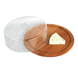 Quesera de madera 28 cm bamb� natural con campana acr�lica Selecta