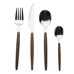 Juego de cubiertos 24 pzas Lisboa acero inoxidable mango madera