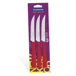 Cuchillo de Asado Rojo New Kolor X 3 Unidades Tramontina